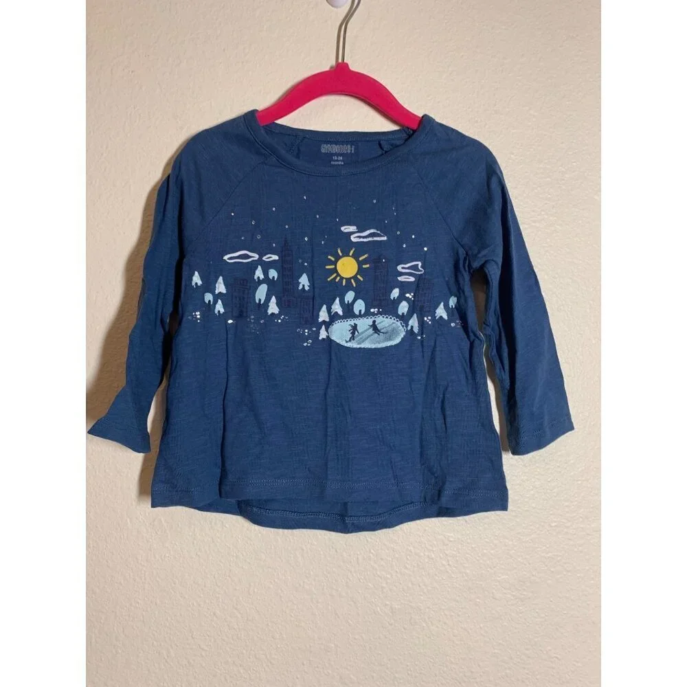 NWT Gymboree TShirt Ice Skating City Scape Winter LongSleeve Baby Girl Sz 18-24M